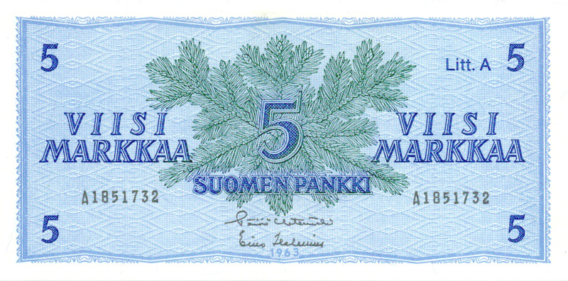5 Markkaa 1963 Litt.A A1851732 kl.8-9
